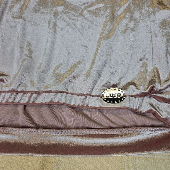 Liu Jo 2 piece Shimmery Rose Velvet Long Sleeve Hi Low Blouse & Flared Pants - Picture 5 of 15